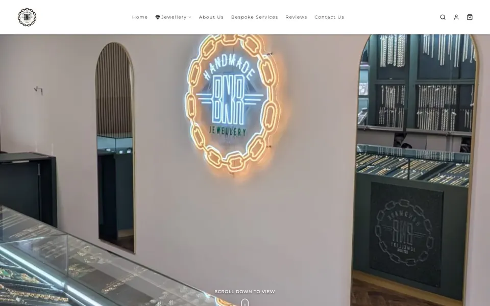 Screenshot of the BNR Jewellers website homepage