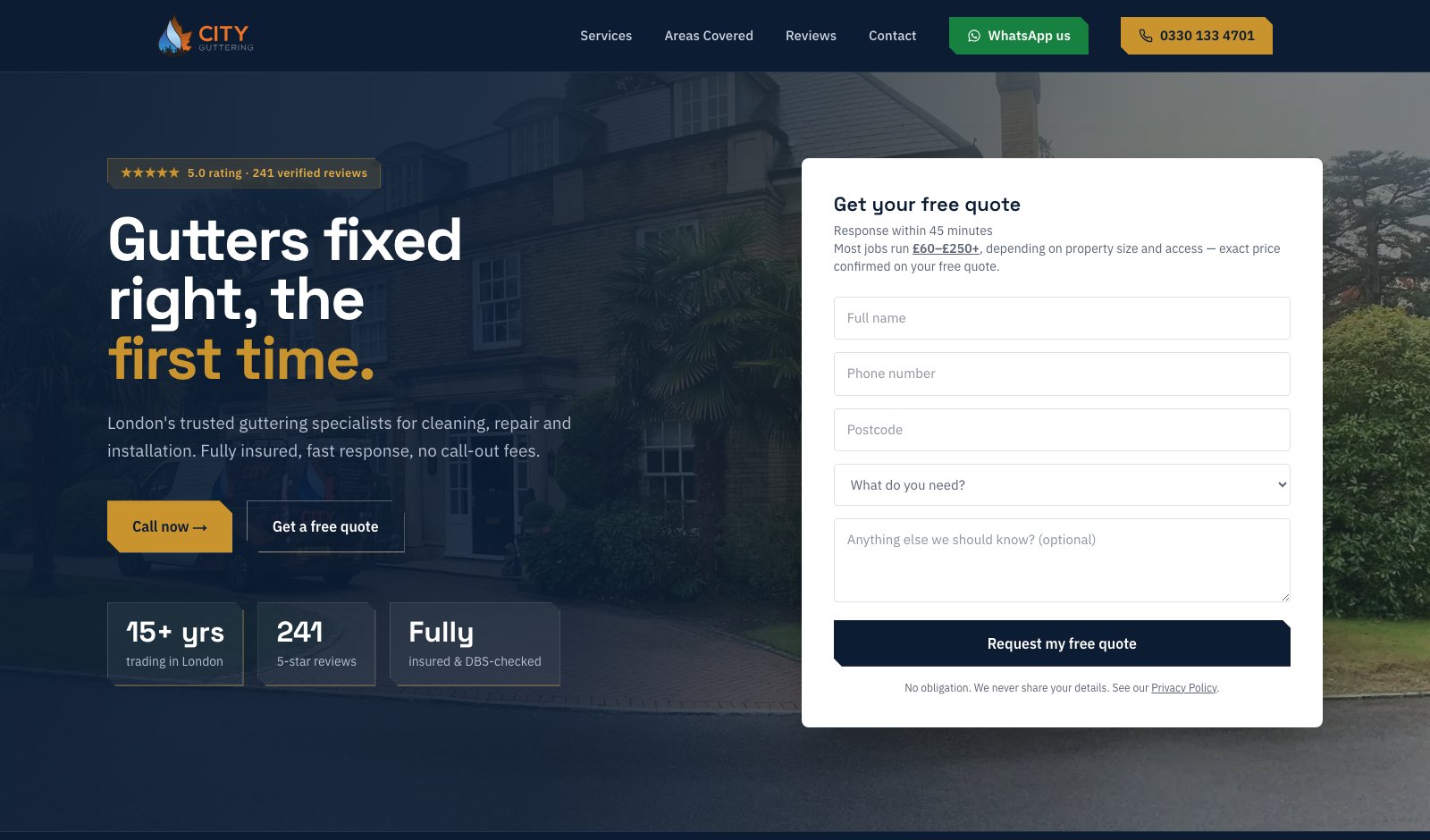 Screenshot of the City Guttering website homepage
