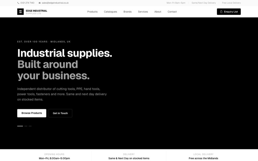 Screenshot of the Edge Industrial website homepage