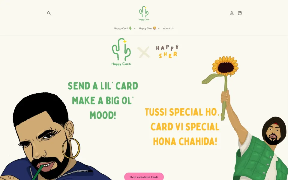 Screenshot of the Happy Cacti website homepage