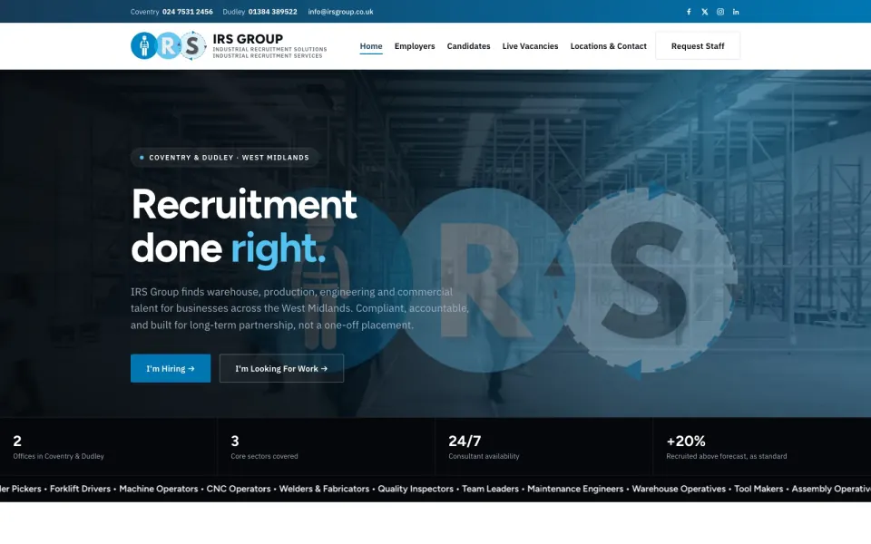 Screenshot of the IRS Group website homepage