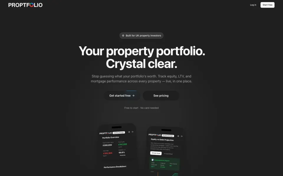 Screenshot of the Proptfolio website homepage